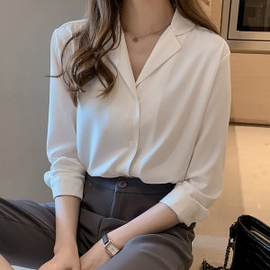 로로스키니 여성 쉬폰 카라 셔츠 블라우스 루즈핏 여자 긴팔 면접