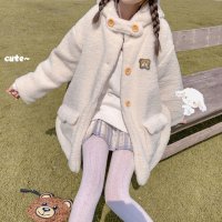 여자 오버핏 고등학생 흰색 소녀 귀여운 양모 코트