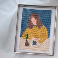 코바늘DIY 뜨개그림 달빛뜨개 소녀 손뜨개 패키지 모던 패브릭 포스터 뜨개질 키트