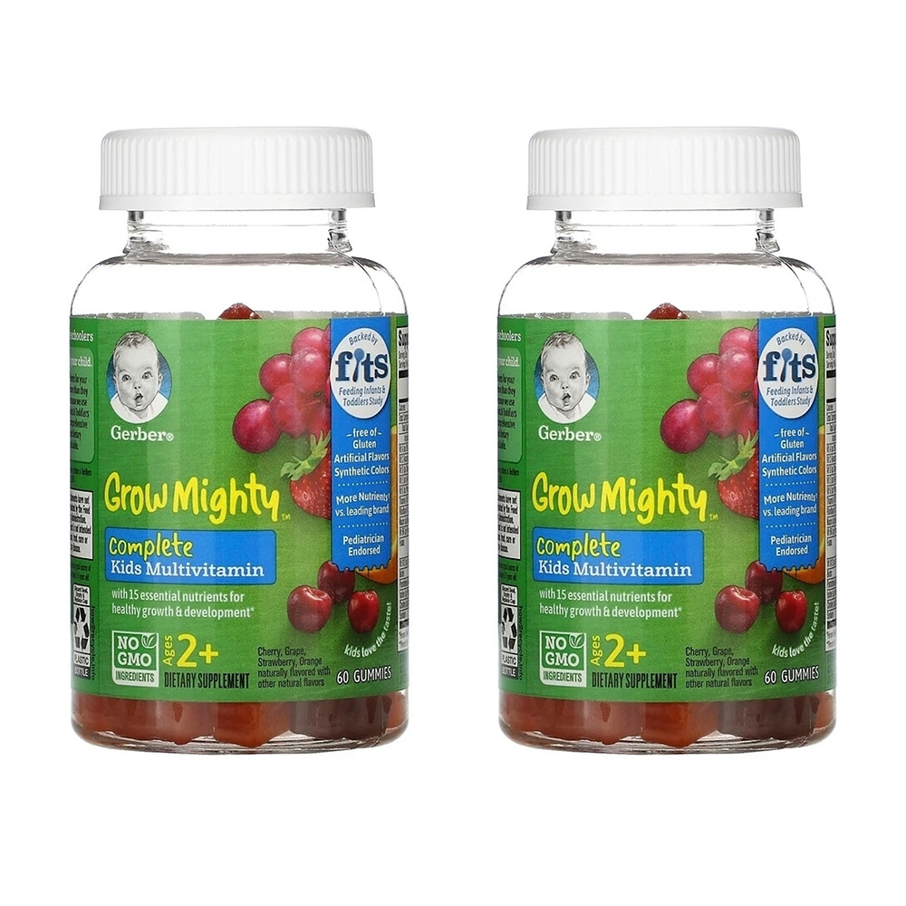거버 <b>키즈 멀티비타민</b> 구미 60정 2팩 Gerber, <b>Grow Mighty</b>, <b>Complete Kids</b> Multivitamin, Ages 2+