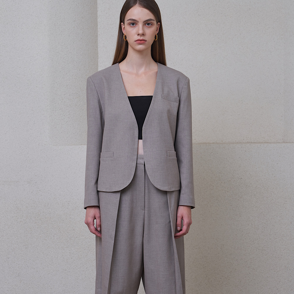 Collarless Cropped Blazer Heather Grey