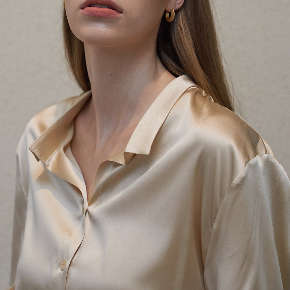 Vintage Collar Silk Shirt Beige