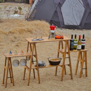 [범이목공소 자체제작] 캠핑 우드 키친 쉘프 테이블 4단 (2TYPE,전용가방포함)