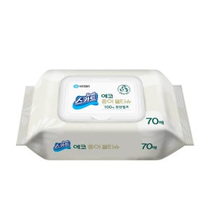 유한킴벌리 에코 종이 물티슈 캡형 70매 1팩 천연 펄프 엠보싱 생분해