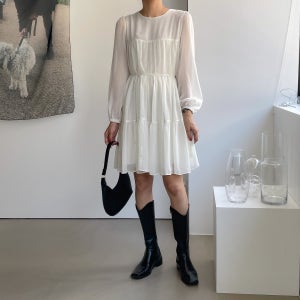 키작녀원피스 여신 요루쉬폰 캉캉 플레어 허리띠 튜닉 숏 미니원피스 간절기