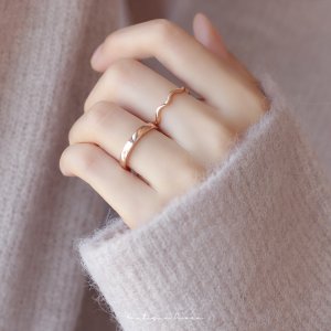 14k18k 웨이브 반지 민자 데일리 레이어드 금반지 리얼화이트(샴페인골드)