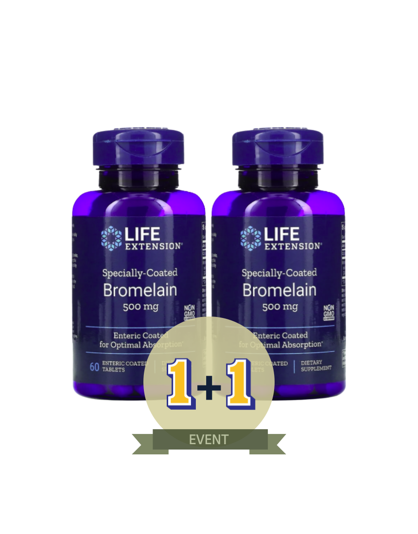 (1+1 무료배송) 라이프익스텐션 <b>브로멜라인 500mg</b> 60정x2개 장용성 코팅