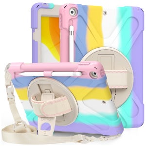 아이패드9세대 10.2인치 A2604 배리어스 레인보우 스트랩 스탠드 펜슬수납 실리콘 태블릿 케이스