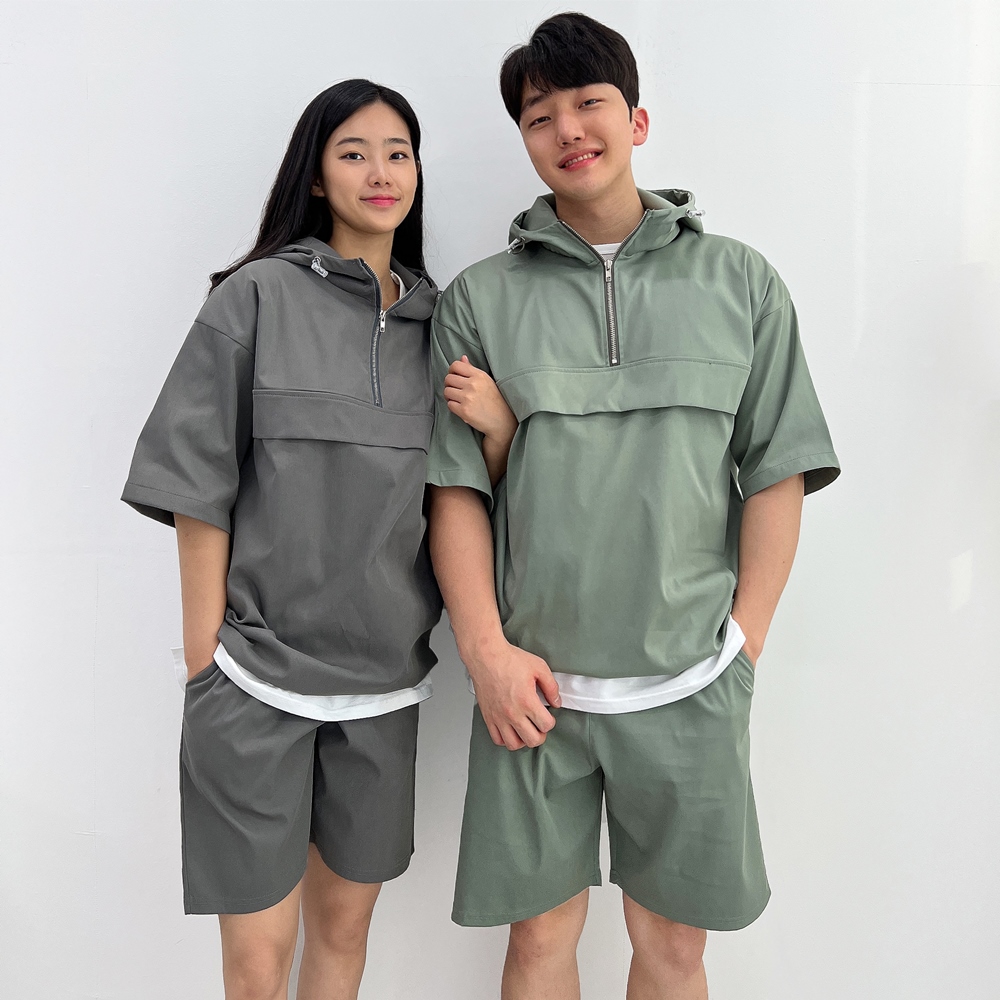 남자 트레이닝복 세트 커플 트레이닝 셋업 오버핏 아노락 후리스 플리스 양털