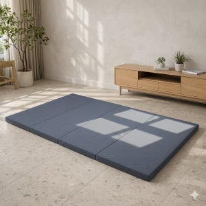 4단 소형 블루 접이식매트리스 바닥 토퍼