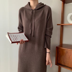 1405 편한 루즈핏 긴팔 후드 니트 롱 원피스 겨울 봄
