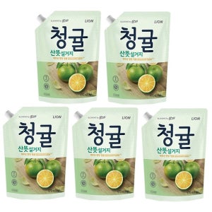 라이온 참그린 청귤 1kg 리필 5개입 1종 주방세제 제주산 청귤 산뜻한 설거제 세제