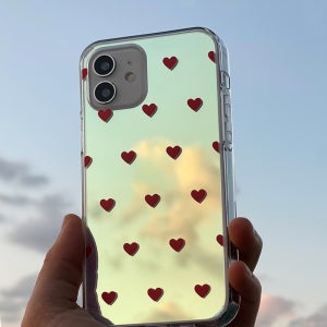 베이직 하트 패턴 하프미러 투명 오로라 케이스 아이폰16 프로 맥스