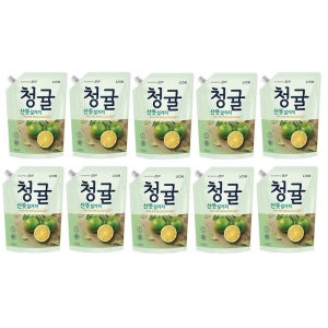 라이온 참그린 청귤 1kg 리필 10개입 1종 주방세제 제주산 청귤 산뜻한 설거지 세제