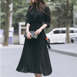 로로스키니 가을 롱 플리츠 주름 원피스 예쁜 쉬폰 스커트 하객룩 30 40대