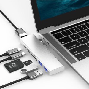 BASIX 듀얼 C타입 USB3.1 7포트 일체형허브 맥북 프로 허브 p1