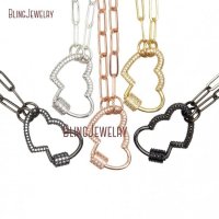 더블 하트 잠금 목걸이 14K 골드 채워진 체인 초커 스크류 걸쇠 CARABINER NM31019