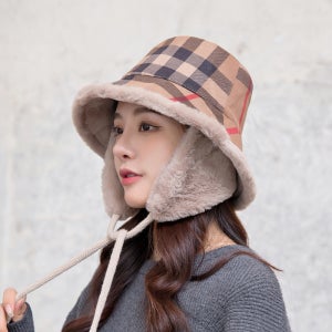 체크 귀달이 버킷햇 스트랩 벙거지 귀달이 귀도리 겨울 골프모자
