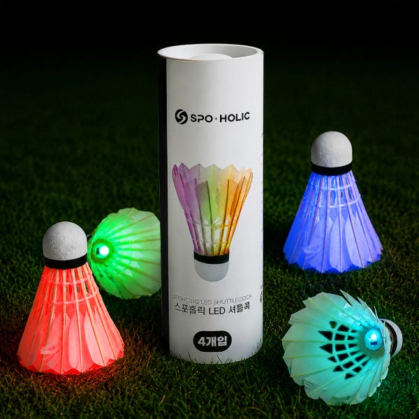 스포홀릭 LED 야광 셔틀콕 깃털 배드민턴 공 4개입