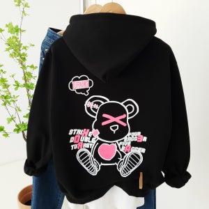 커플 하트 곰돌이 오버핏 기모 남자 후드티