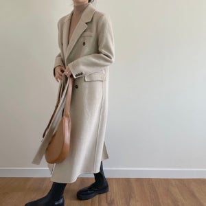 클래식 기본핏 핸드메이드 여성 겨울 롱코트 연베이지