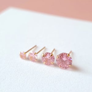 14k 골드 미니 핑크 큐빅 데일리 심플 귀걸이 4가지 크기 (낱개)