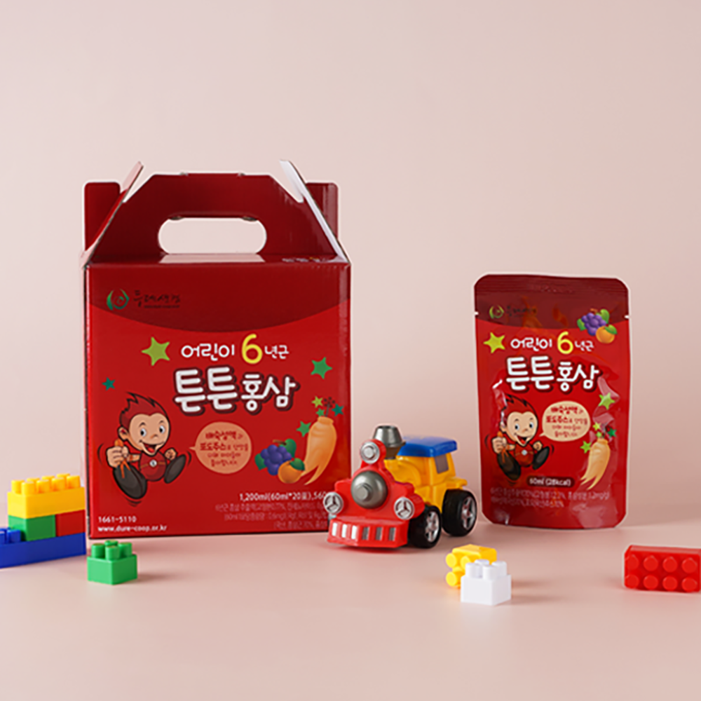 두레생협 <b>어린이</b> <b>튼튼 홍삼</b>엑기스 (60mlX20팩) 6년근 발효 <b>홍삼</b> 액 액기스 엑기스