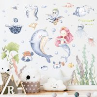 만화 인어 PVC 벽 특이한 차량스티커 홈 인테리어 해양 생물 방수 전사 술 아트 벽화 배경 어린이 키즈 침실