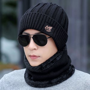 남자 겨울 니트 털모자 넥워머 세트 방한 군밤모자