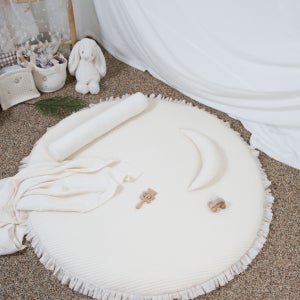 네이처스티치 100수 순면 아이보리무지 원형러그 분리형 솜패드 분리형커버, 110cm