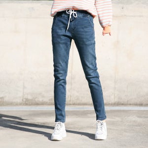 동대문스타일 절개 포인트 밴딩 기모청바지 빅사이즈 배기핏 여자 겨울청바지 SJ113