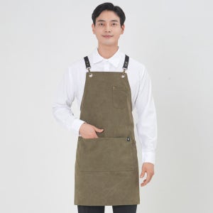 SAY-1001-3/다크카키 제페토 캔버스 X형앞치마/바리스타 커피숍 카페 공방 앞치마