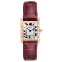 CARTIER WJTA0010 Tank Louis Rose Gold Diamond Brown Strap Ladies Watch