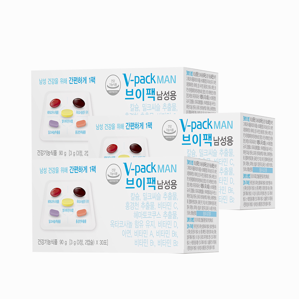 <b>안국약품</b> 브이팩 남성용 올인원 종합 멀티 <b>비타민</b> 미네랄 30포 90g, 3개