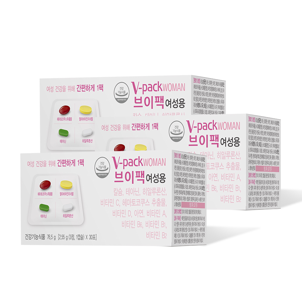 안국약품 브이팩 여성용 올인원 멀티팩 종합비타민 히알루론산 30포, 3개