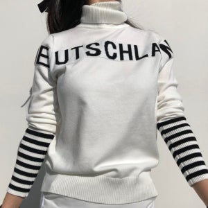 로로얼로이 여성 골프니트 겨울 목폴라 가슴 포인트 레터링 도톰한 여성골프웨어