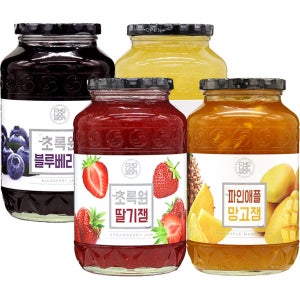 초록원 과일잼 1kg+1kg 4종/딸기잼 파인애플망고잼 사과잼 블루베리잼