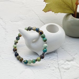 [소통의 능력] 크리소콜라 파워스톤 천연석 커플 아이템 여자 남자 비즈 원석 팔찌 6mm