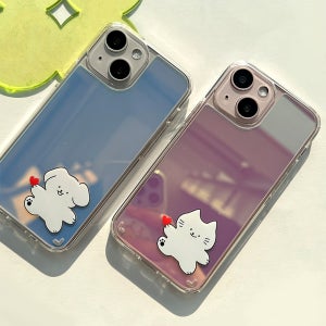 코너하트 강아지 고양이 하프미러 투명 오로라 케이스 아이폰16