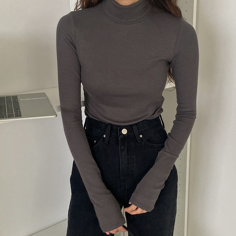 폴라 터틀넥 워머 골지 슬림 티셔츠 먹색 베이지 블랙 블루 핑크 여자 겨울