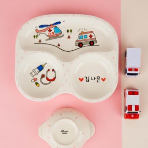 예그리나 국산 구급차 병원놀이 3구 어린이 도자기 식판+국그릇