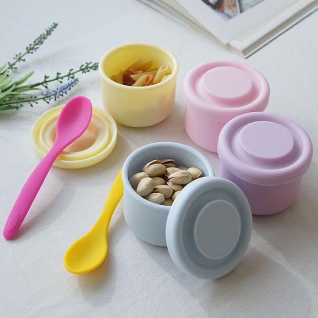 휴대용 아기 간식통 이유식 통 아기 과자 통 실리콘 용기