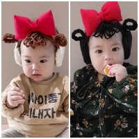 아기 귀마개 헤어밴드 뽀글이 아기 귀마개 머리띠 가발 리본 춘리밴드