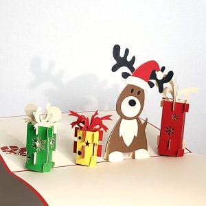 입체카드 모자쓴 아기루돌프 크리스마스 카드