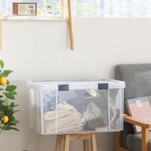 아이리스 66L 플라스틱 투명 버클 밀폐 옷 리빙박스 정리함 수납함 MBR-65