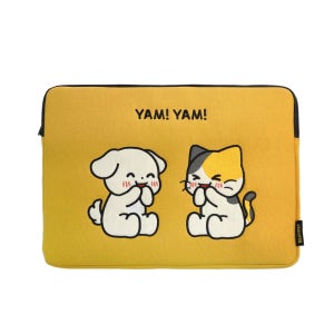 강아지 고양이 삼색리리 캐릭터 노트북 파우치 15인치 옐로우