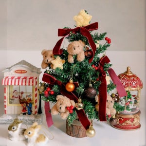 곰돌이 곰인형 미니트리 풀세트 크리스마스 소품 장식 지네전구 오브제 리뉴얼후 빨강