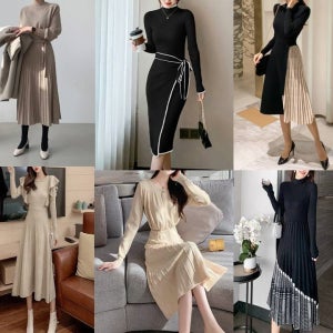 캐시 반목 배색 라인 언발 사선체크 랩니트 벨트 데일리 니트롱원피스 겨울