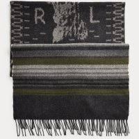 폴로 더블알엘 RRL 램스울-캐쉬미어 자카드 스카프 머플러 목도리 Lambswool-Cashmere Jacquard Scarf Black/Green Multi