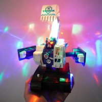 움직이는 LED 미러볼 포크레인 자동변신 로봇 장난감 신나는 멜로디 중장비 경찰 포클레인